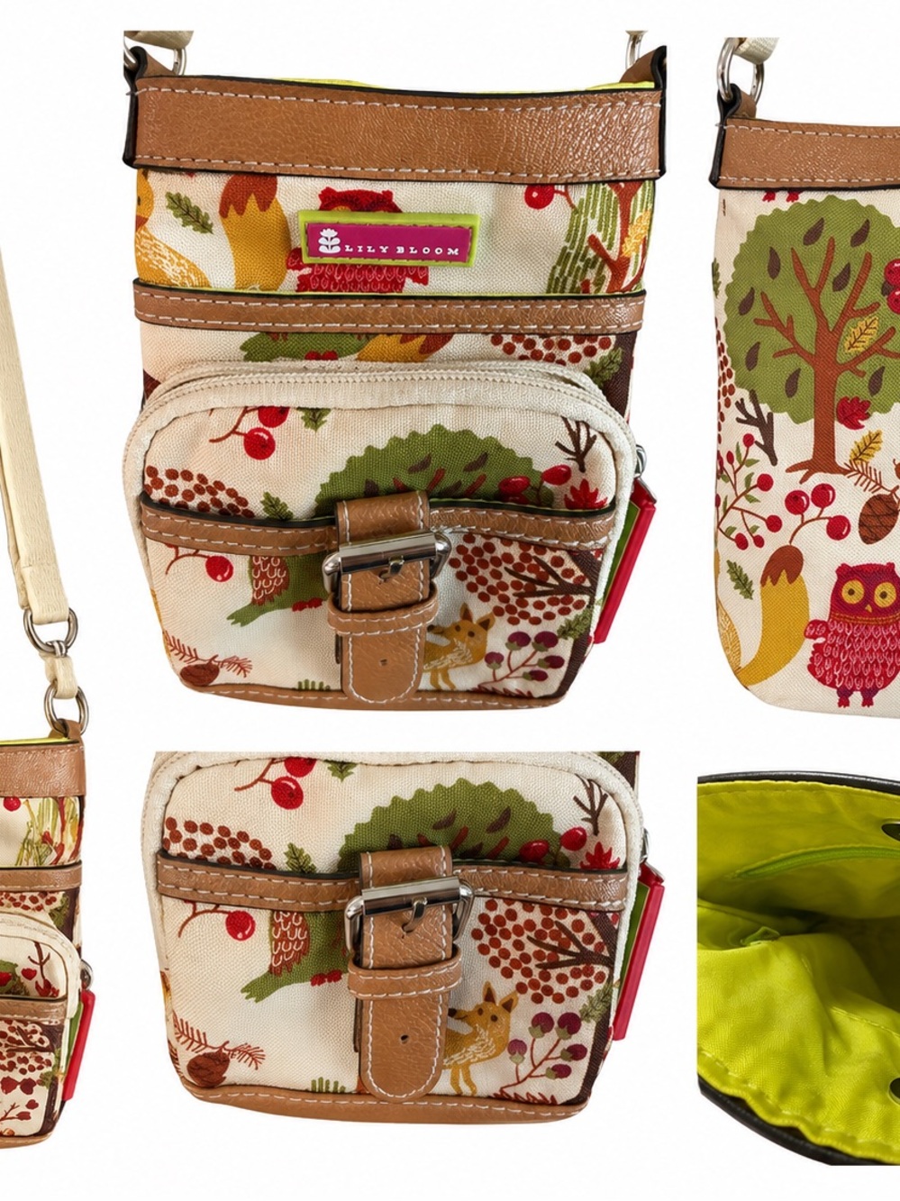 Lily Bloom Cream Crossbody Bag with Brown Trim and Green Accents